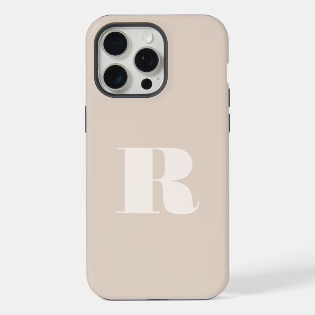 Beige Minimalist Modern Initial Bold Monogram iPhone Case (Back)
