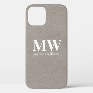 Beige Minimalist Monogram Initial Name iPhone 12 Case