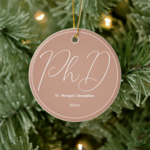 Beige Minimalist Name PhD Graduation Ceramic Ornament