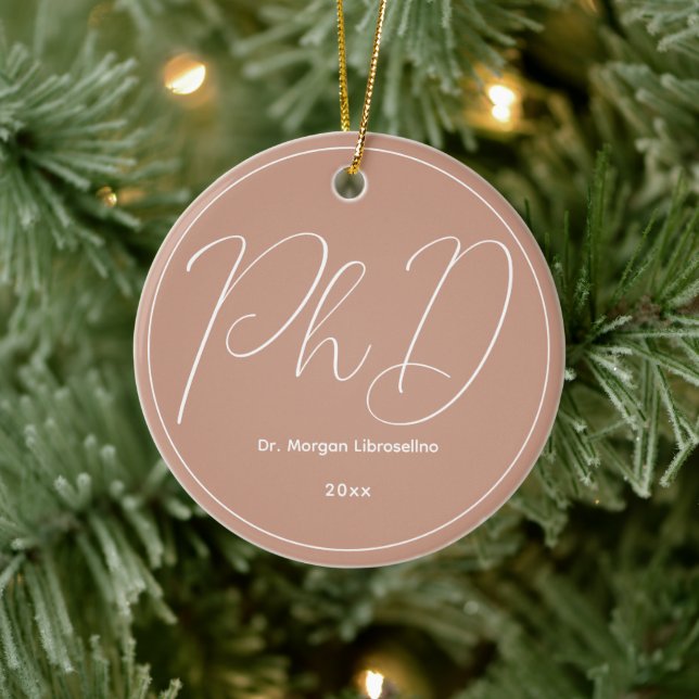 Beige Minimalist Name PhD Graduation Ceramic Ornament (Tree)
