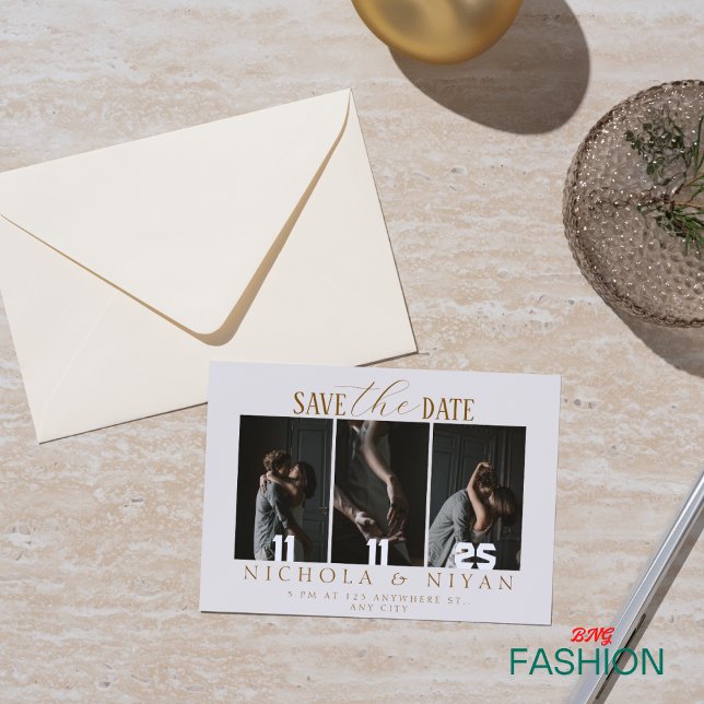 Beige Minimalist Photo Collage Wedding Save The Date (Creator Uploaded)