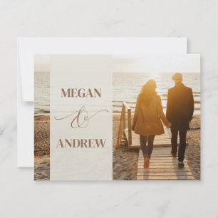 Beige minimalist photo wedding postcard