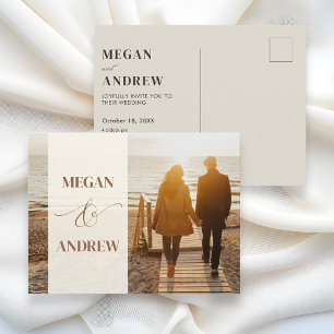 Beige minimalist photo wedding postcard