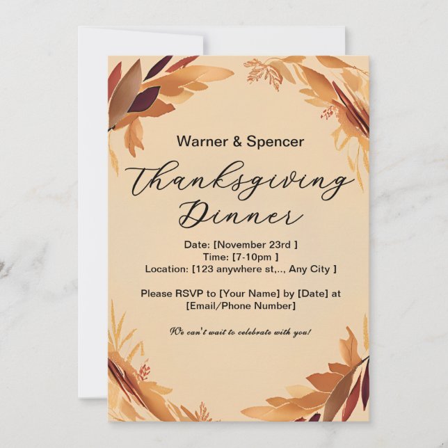 Beige Minimalist Wreath Thanksgiving Dinner  Invitation (Front)