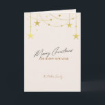 Beige Minimalistic Christmas Card Custom Photo<br><div class="desc">Light beige minimalistic Christmas folded card with gold star accents,  customizable text for your message,  and a custom photo on the back.</div>