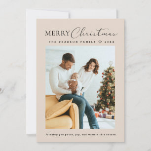 Beige Minimalistic Merry Christmas family photo  Holiday Card