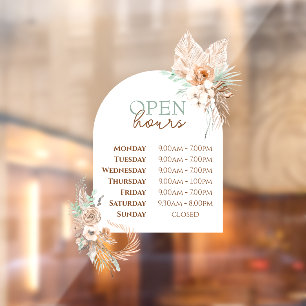 Beige Mint Roses and Arch Open Hours Window Cling