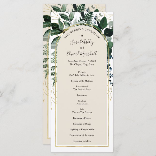 Beige Modern arch Botanic Greenery Program (Front/Back)