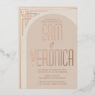 Beige Modern Deco Arch Foil Invitation