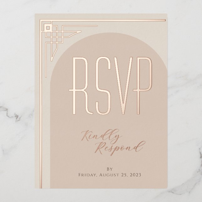 Beige Modern Deco Arch Foil RSVP Card (Front)
