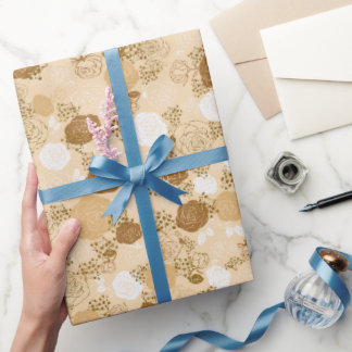 Beige | Modern & Elegant Faux Glitter Floral Wrapping Paper