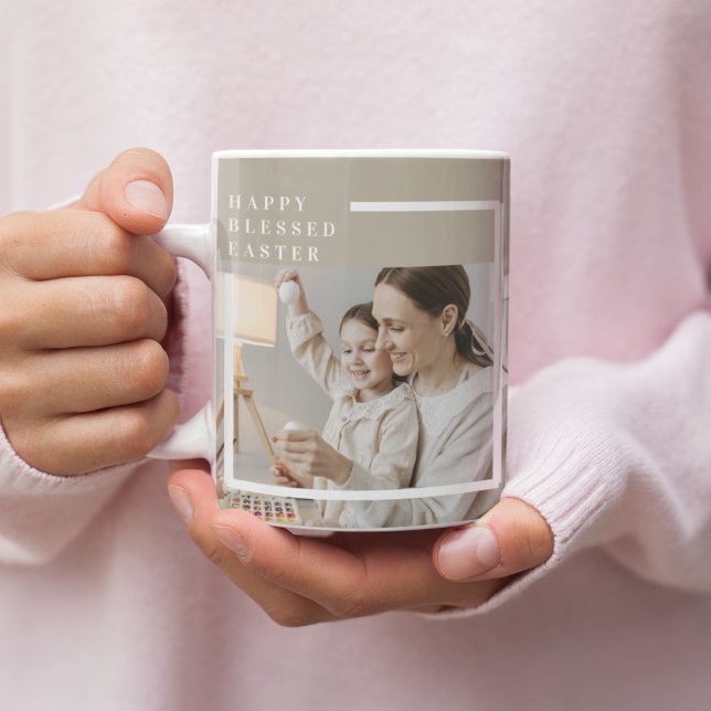 Beige Modern Family Photo | Happy Blessed Easter Mug (Creator Uploaded)