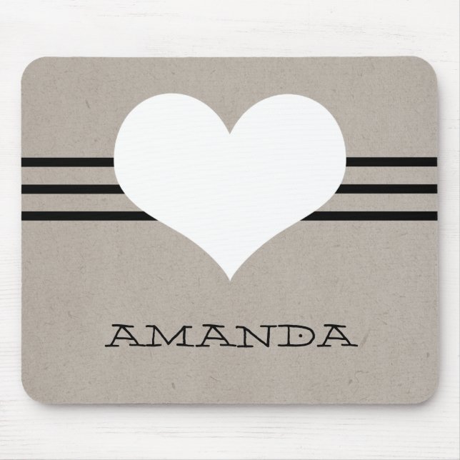 Beige Modern Heart Mousepad (Front)