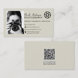 Beige Modern Minimal Front Logo Photography Photo Business Card
