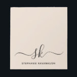 Beige Modern Minimal Name Initial Monogram Notepad<br><div class="desc">Modern, elegant note pad with a beige background personalized with trendy handwritten script monogram initials and name. Easy to customize. Get yours today!</div>