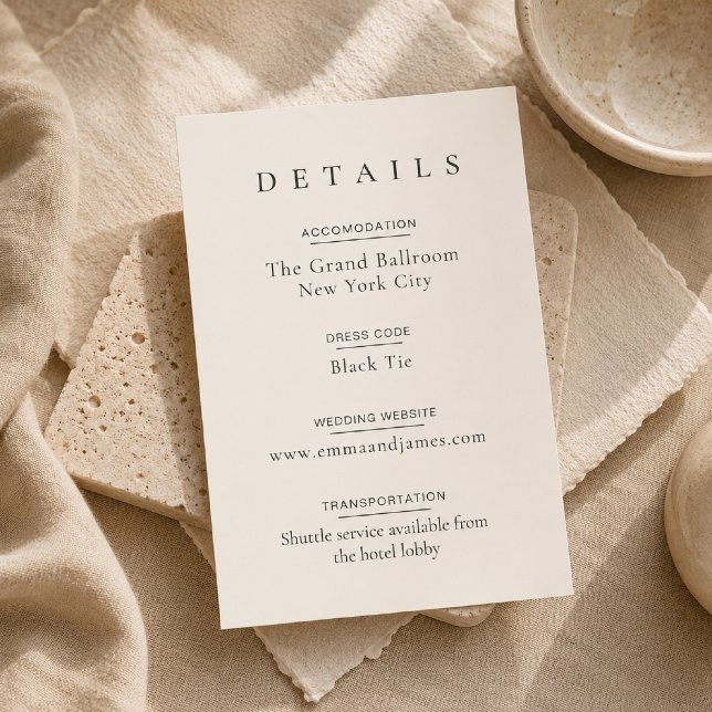 Beige Modern Minimal Wedding Details Card (Elegant Wedding Details Card in soft beige modern minimalist style.)