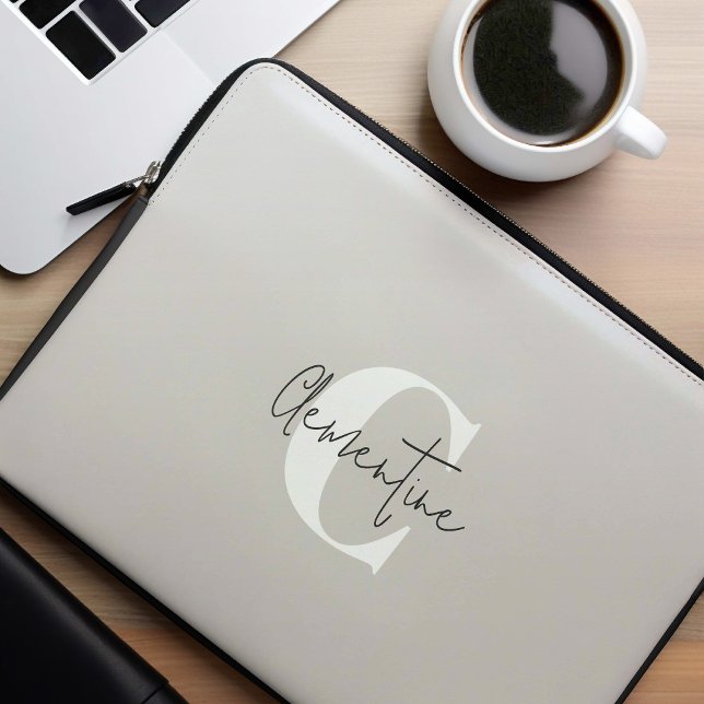 Beige Modern Minimalist Monogrammed Laptop Sleeve (Creator Uploaded)