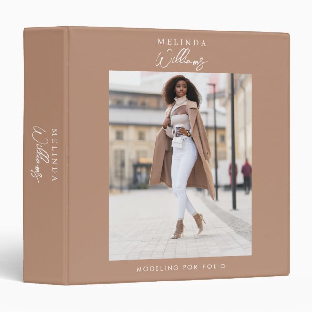 Beige Modern Model Acting Portfolio Custom Photo Binder (Front/Spine)
