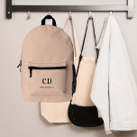 Beige modern monogram initials name printed backpack<br><div class="desc">Beige background,  black text. Personalize and add your monogram initials and full name.</div>