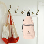 Beige modern monogram initials name sling bag<br><div class="desc">Beige background,  black text. Personalize and add your monogram initials and full name.</div>