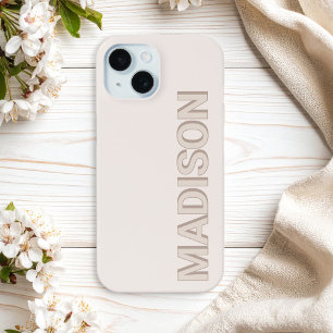Beige Modern Monogram Name iPhone 15 Case