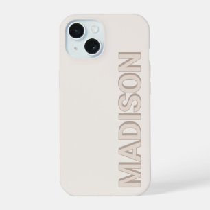 Beige Modern Monogram Name iPhone 15 Case