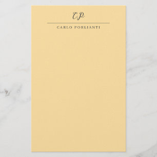 Beige Modern Monogrammed Calligraphy Plain Name Stationery