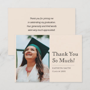 Beige Modern Script Photo Graduation Thank You Card