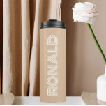 Beige Modern Typography Personalized Thermal Tumbler<br><div class="desc">Keep hot beverages hot and cold beverages cold with this trendy,  insulated thermal tumbler that is a beige colour along with name printed in white,  modern  typography. Edit your thermal tumbler and replace name with desired name. Perfect for a birthday gift,  wedding groomsman gift,  etc.</div>