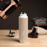 Beige Modern Typography Personalized Water Bottle<br><div class="desc">Trendy, vacuum insulated water bottle that features personalized name in white, modern typography on a trendy, beige colour background. Personalize bottle by editing name and replacing name with your own as desired. Perfect for a birthday gift, wedding groomsman gift, etc. Select your water bottle style. Select your water bottle style....</div>