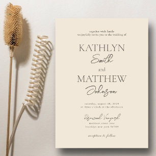 Beige Modern Whimsical Script Bohemian Wedding Invitation