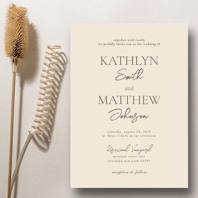 Beige Modern Whimsical Script Bohemian Wedding Invitation (Creator Uploaded)