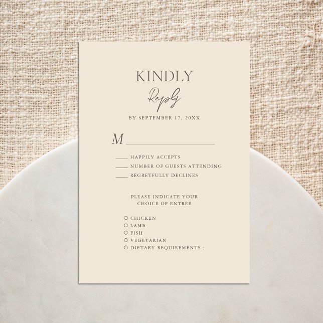 Beige Modern Whimsical Script Bohemian Wedding RSVP Card (Creator Uploaded)