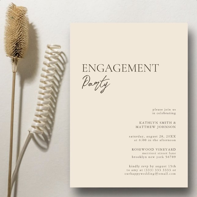 Beige Modern Whimsical Script Engagement Party Invitation (Creator Uploaded)