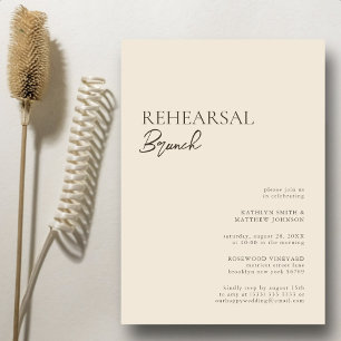 Beige Modern Whimsical Script Rehearsal Brunch Invitation