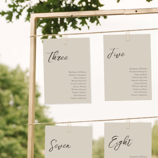 Beige Modern Whimsical Script Seating Chart Card (Creator Uploaded)
