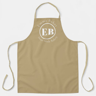 Beige Monogram Chef Apron Custom Bakery Logo