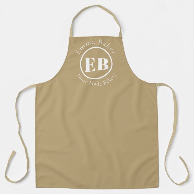 Beige Monogram Chef Apron Custom Bakery Logo (Front)