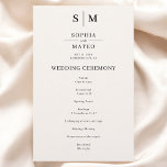 Beige Monogram Classic Wedding Program<br><div class="desc">Make your wedding day unforgettable with this elegant wedding program card. At the top, showcase the couple's monogram, adding a personal and refined touch. Below, the ceremony itinerary is laid out in a beautifully crafted serif font, guiding your guests through each special moment. On the back, honour your wedding party...</div>