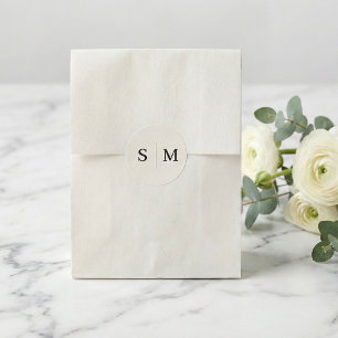 Beige Monogram Elegant Wedding Classic Round Sticker