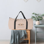 Beige monogram initials name modern duffle bag<br><div class="desc">Beige background,  white and golden text. Personalize and add your first name,  monogram initials and full name.</div>