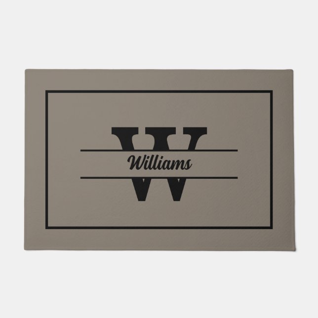 Beige Monogram Personalized Family Name Doormat (Front)