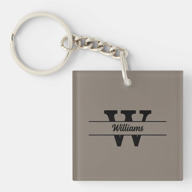Beige Monogram Personalized Family Name Keychain (Front)