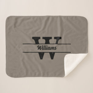 Beige Monogram Personalized Family Name Sherpa Blanket