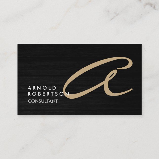 Beige Monogram Wood Effect Customize Business Card (Front)