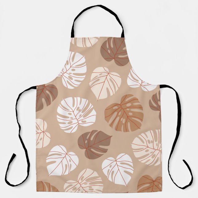 Beige monstera leaves seamless pattern. Trendy han Apron (Front)