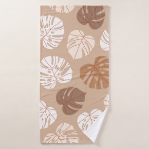 Beige monstera leaves seamless pattern. Trendy han Bath Towel