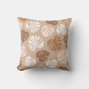 Beige monstera leaves seamless pattern. Trendy han Throw Pillow