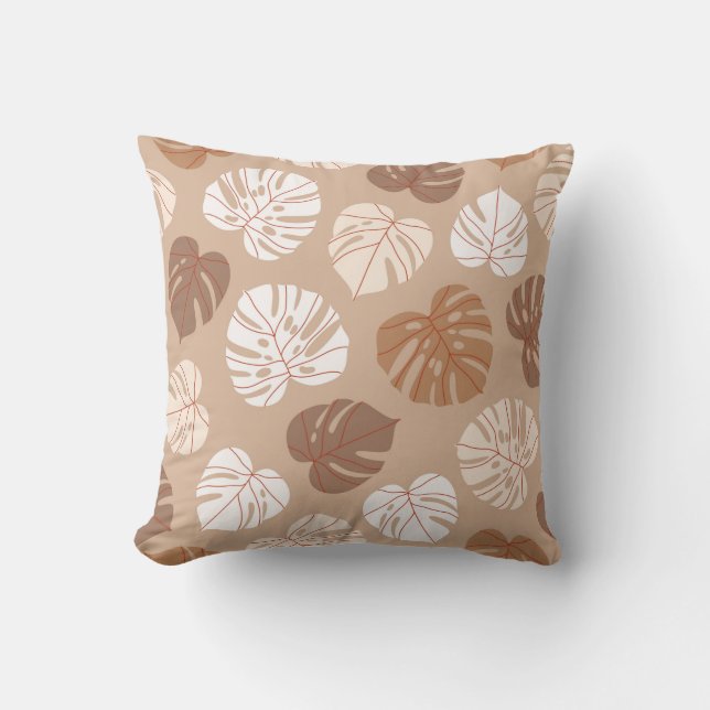 Beige monstera leaves seamless pattern. Trendy han Throw Pillow (Front)