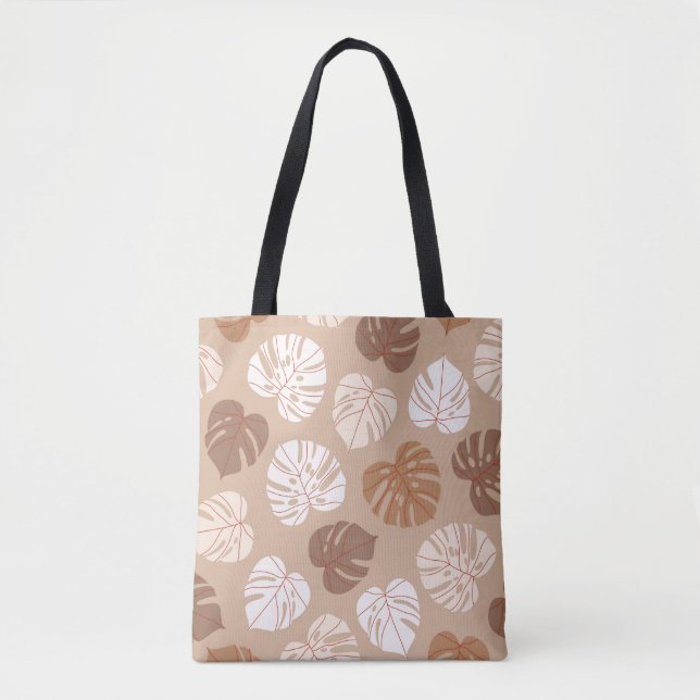 Beige monstera leaves seamless pattern. Trendy han Tote Bag (Front)